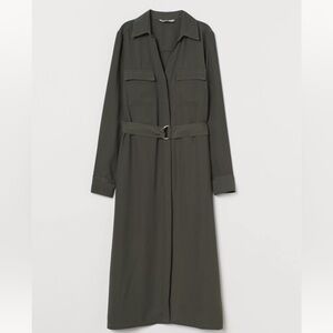 Knee length button down shirt dress with belt